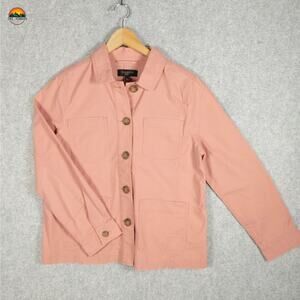 Talbots Jacket Pink Rose Button-Front Pleated Chore Coat Cottage Women's Size MP